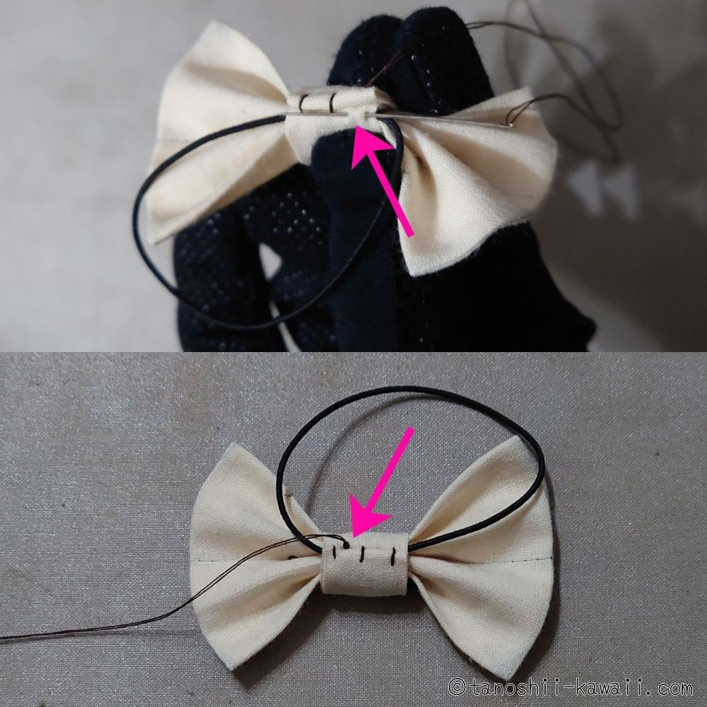 タブを手縫いで閉じていく