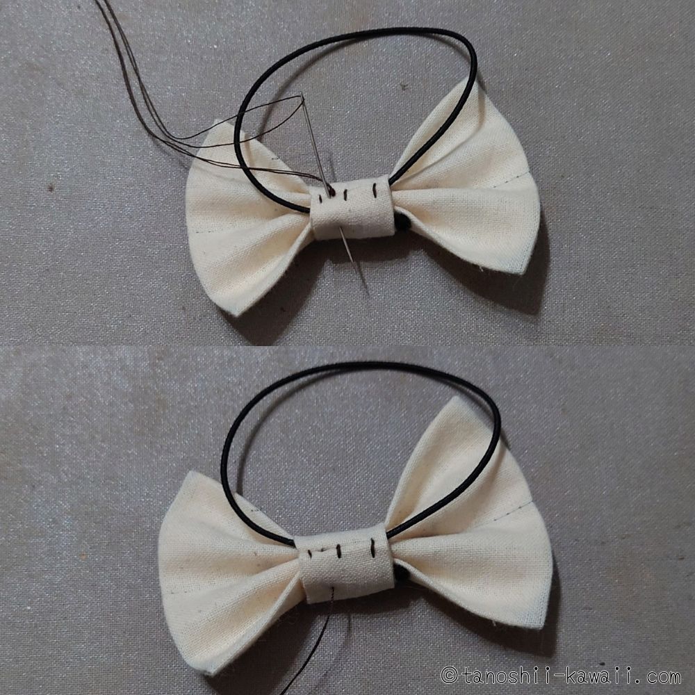 タブを手縫いで閉じていく