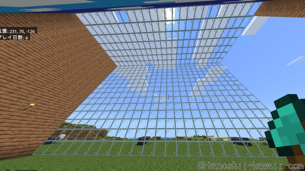 正面と天井がガラス張りに