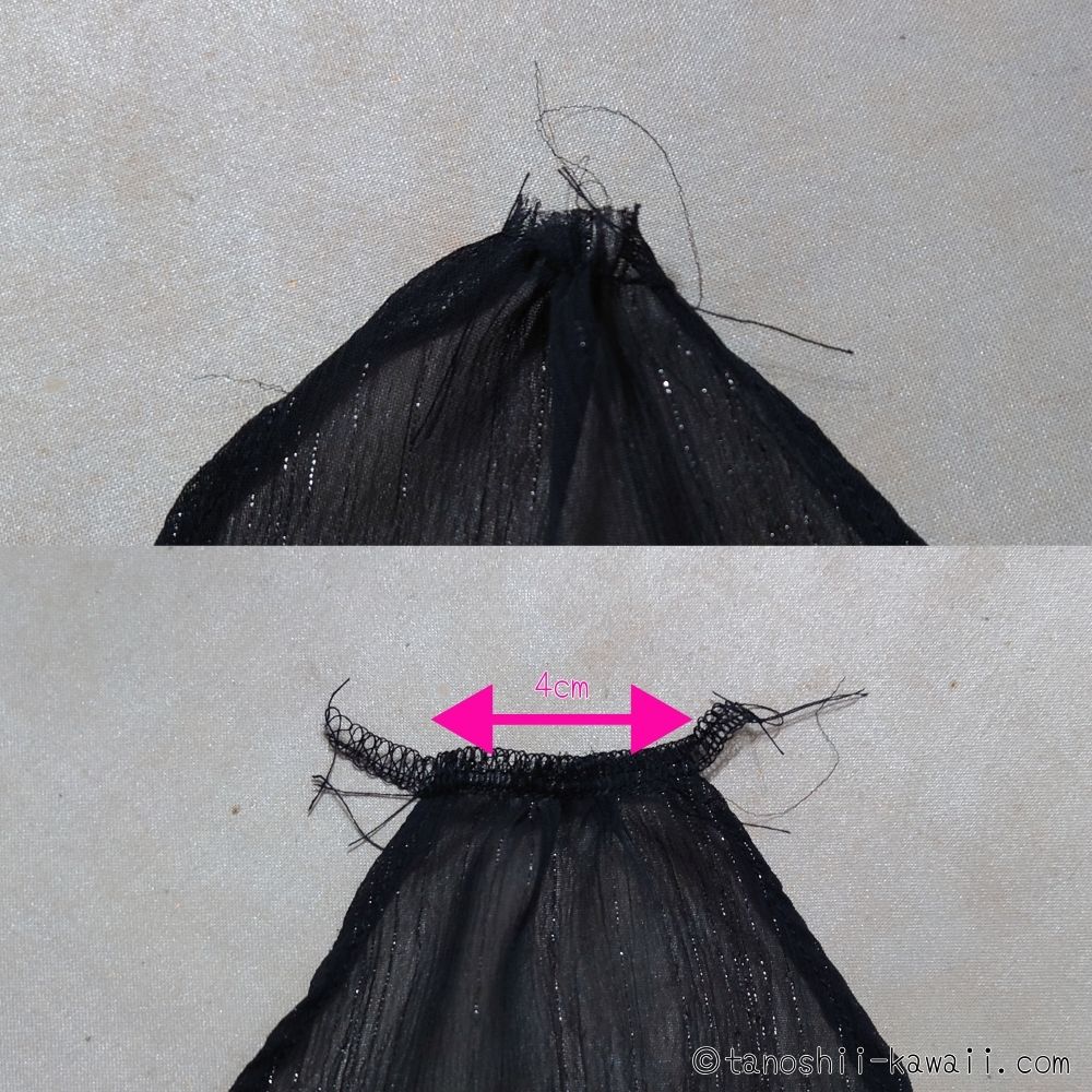 ベールにギャザーを寄せる